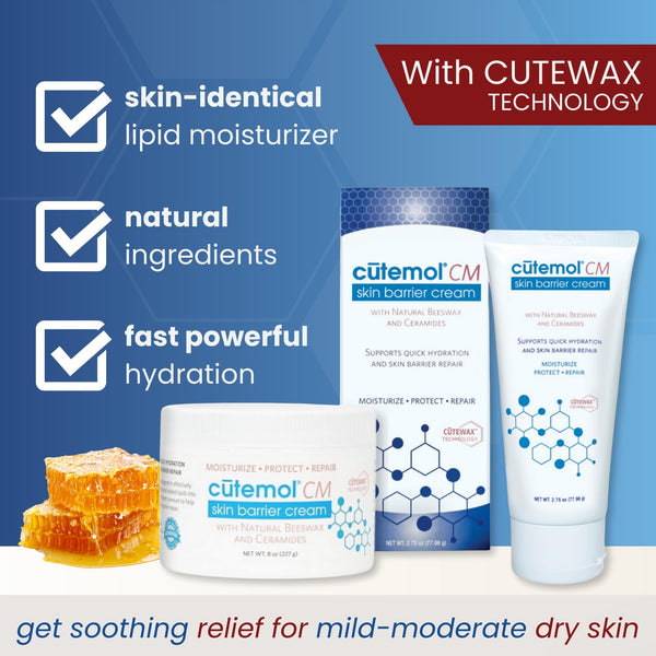 Cutemol CM Emollient Moisturizing Cream - For Severely Dry and Damaged Skin - Natural Beeswax Formulation containing Ceramides - Hydration for