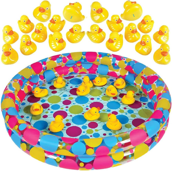 Gamie Duck Pond Matching Carnival Game for Kids, 36" x 6" Inflatable Pool & 20 Plastic Ducks with Numbers, Water Outdoor Game for Kids, Fun Memory
