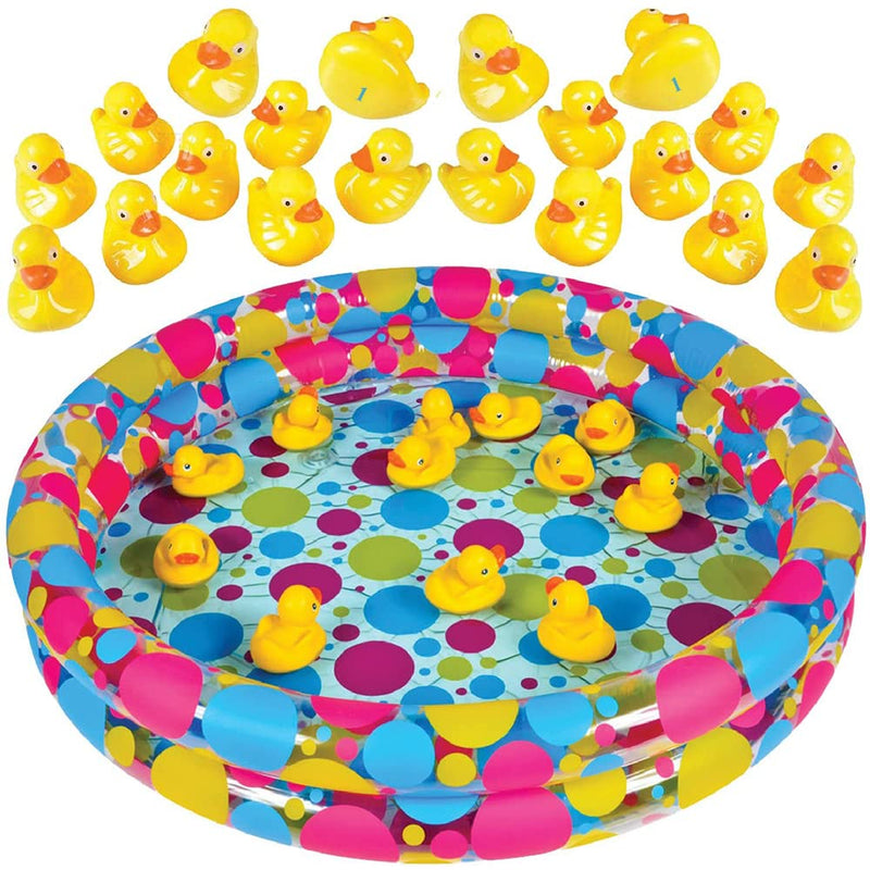 Gamie Duck Pond Matching Carnival Game for Kids, 36" x 6" Inflatable Pool & 20 Plastic Ducks with Numbers, Water Outdoor Game for Kids, Fun Memory