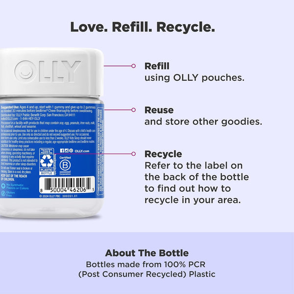 OLLY Kids Sleep, Occasional Sleep Support,* 0.5 mg Melatonin - 90 Count Bottle 90 Count (Pack of 1)