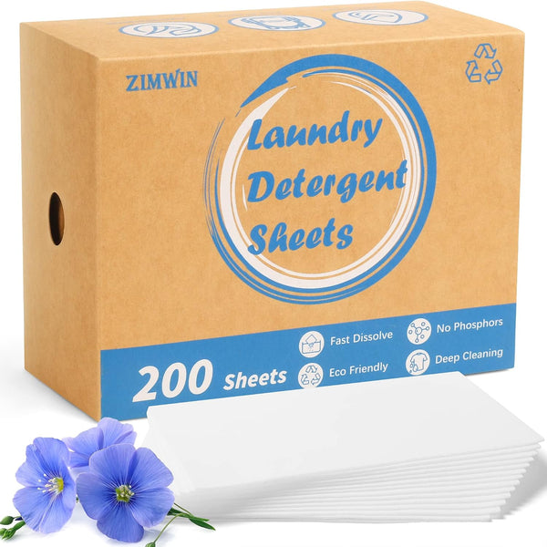 Laundry Detergent Sheets 200 Sheets, Fragrance-Free, Eco-Friendly, Plastic-Free, Hypoallergenic, Liquidless Washing Supplies for Dorm Travel