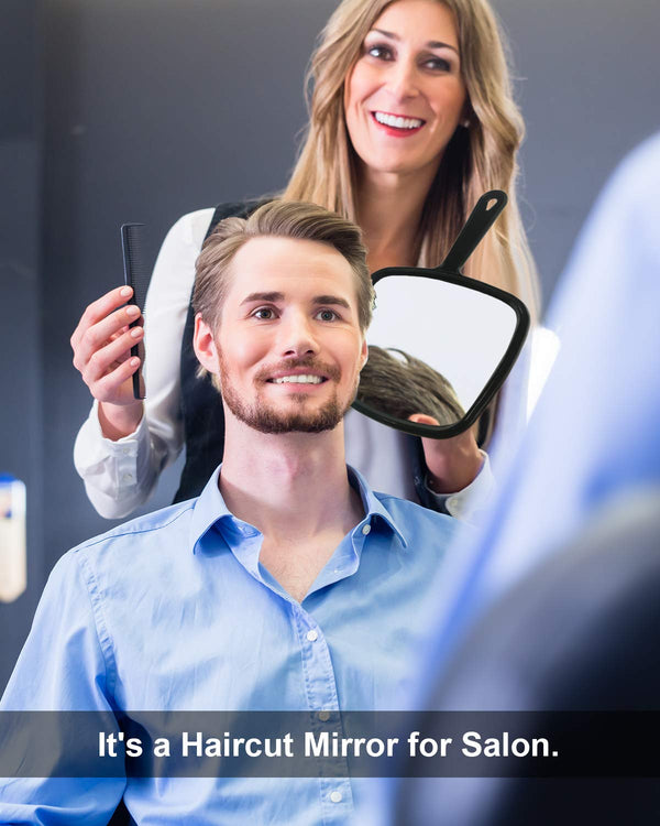 PROTECLE Large Hand Mirror, Salon Barber Hairdressing Handheld Mirror with Handle (Square Black 10.3"x7.4") | Hand Held Mirror, Barber Mirror,