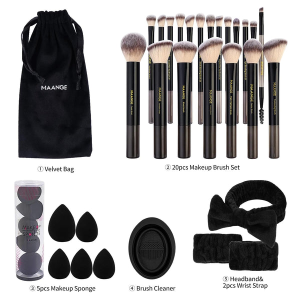 MAANGE Makeup Brushes 30 Pcs Makeup Kit, Multi-Functional Makeup Tool Set with 20 Pcs Makeup Brush Foundation Brush Make up Brushes Set with Bag,Black