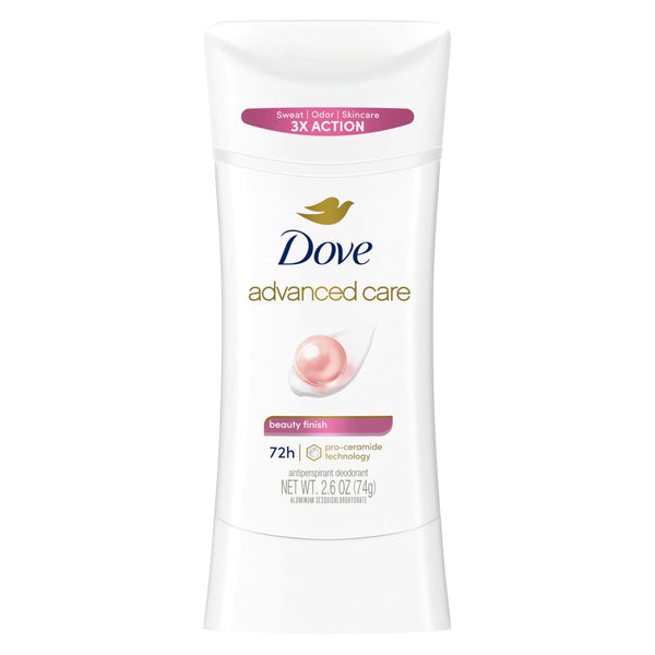 Dove Advanced Care Antiperspirant Deodorant Stick Beauty Finish for Helping Repair Skin Barrier after Shaving, with 72-Hour Sweat & Odor