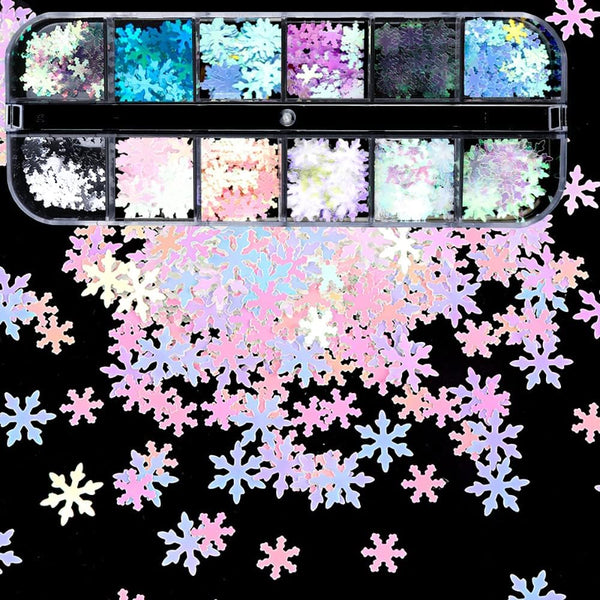 Christmas Nail Glitter Sequins, 24 Grids Holographic Snowflake Nail Art Flakes Xmas Tree Snowmen Santa Claus Stars Christmas Nail Design Winter