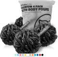 WhaleLife Bath Loofah Sponge for Shower - Body Scrubber 4-Pack Black Modern; Minimalist; Matte; Solid Black