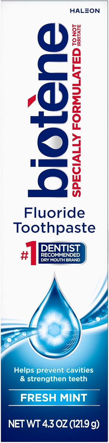 Biotene Fluoride Toothpaste for Dry Mouth Symptoms, Bad Breath Treatment and Cavity Prevention, Fresh Mint - 4.3 oz 4.3 Ounce (Pack of 1)