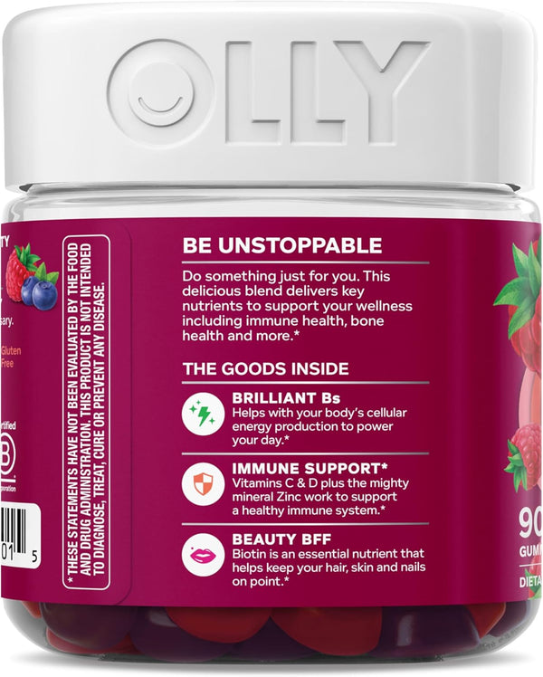 OLLY Women'S Multivitamin Gummy, Vitamins A, D, C, E, Biotin, Folic Acid, Adult Chewable Vitamin, Berry Flavor, 45 Day Supply - 90 Count