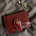 Small Wallet for Women Zip Bifold Vintage Wallet Goth Purse Mini Leather Cash Wallets with Zipper Coin Pocket (Red,Small)
