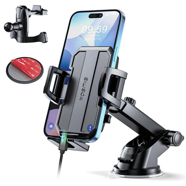 Upgraded 3-In-1 Car Phone Holder Mount [Powerful Suction] Phone Mount for Car Dashboard Air Vent Windshield Hands Free Mount, Cell Phone Car Mount