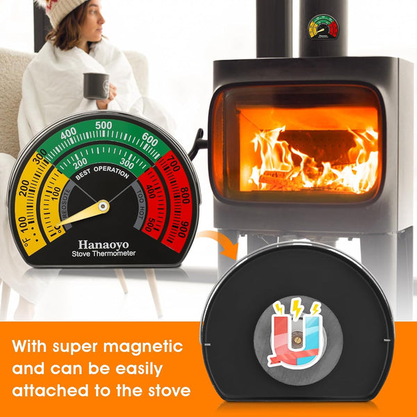 Hanaoyo Wood Stove Thermometer with Large Dial, Magnetic Stove Pipe Thermometer for Wood, Gas, Pellet Stoves (1 Piece) Large Multicolored 1