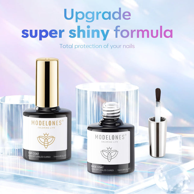 Modelones Gel Top Coat, 15 Ml 2025 Upgrade Super Shiny Base and Top Coat Set, So