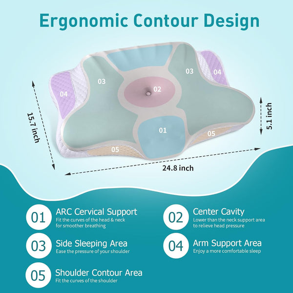 Cervical Neck Pillow for Pain Relief - Ergonomic Memory Foam Pillows for Sleeping, Cooling Side Sleeper Pillow for Neck Support, Contour