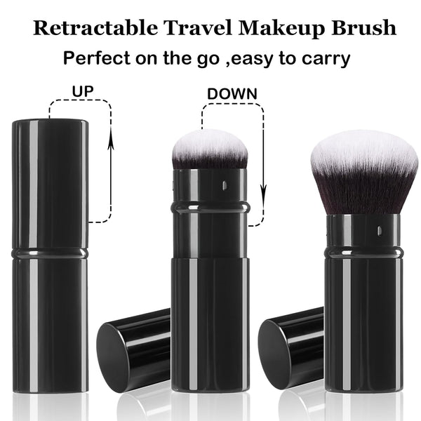 Retractable Kabuki Brush, 2 Pack Travel Foundation Face Makeup Brush Set Black