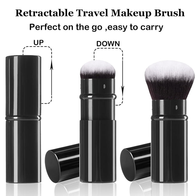 Retractable Kabuki Brush, 2 Pack Travel Foundation Face Makeup Brush Set Black