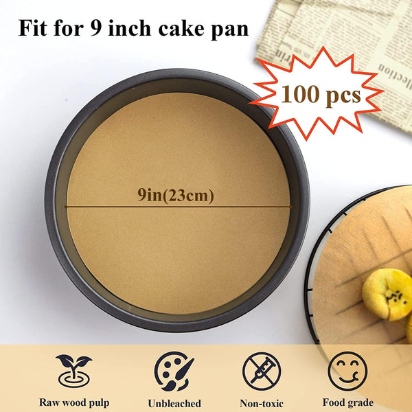 DISSKNIC 9 Inch Parchment Paper Rounds, 100PCS Unbleached Round Parchment Paper 9 inch for Baking, Precut Parchment Rounds for Round Cake Pans 9