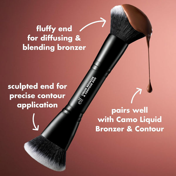 E.L.F. Liquid Bronzer & Contour Duo Brush, Silky Highly Pigmented Formula with Dual-Ended Makeup Brush, Synthetic Bristles, 100% Vegan and