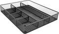 Amazon Basics Metal Mesh Desk Organizer with 6 Compartments, Anti-Slip Pen Holder Storage Tray for Office Supplies and Home, Black 1