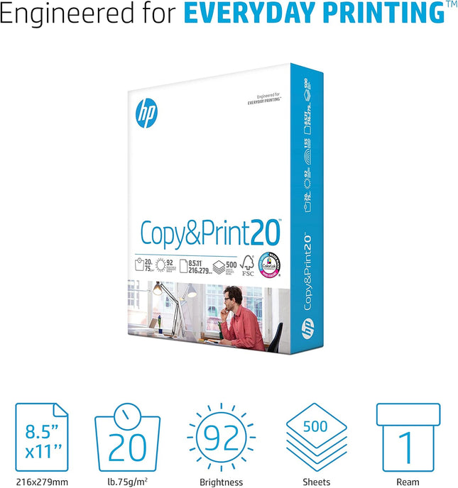HP Printer Paper | 8.5 X 11 Paper | Copy &Print 20 Lb | 1 Ream Case - 500 Sheets