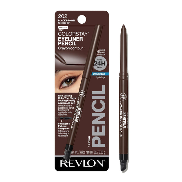 Revlon Colorstay Pencil Waterproof Eyeliner, Smudge-Proof, Eye Makeup with Built-In Sharpener, 202 Black Brown, 0.01 Oz