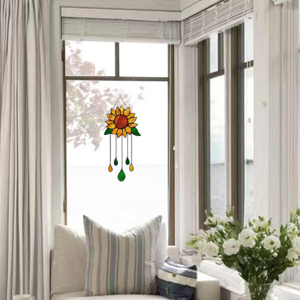 Sunflower Stained Glass Window Hanging,Sunflower Birthday Party Decorations,Outdoor Suncatcher for Patio,Kitchen and Garden Decor,Sunflower Gift