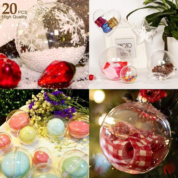 20Pcs Clear Fillable Ornaments Ball, AGM DIY Plastic Christmas Tree Hanging Ornaments Ball, 3.94'' Decoration Art Crafts for New Years Present,