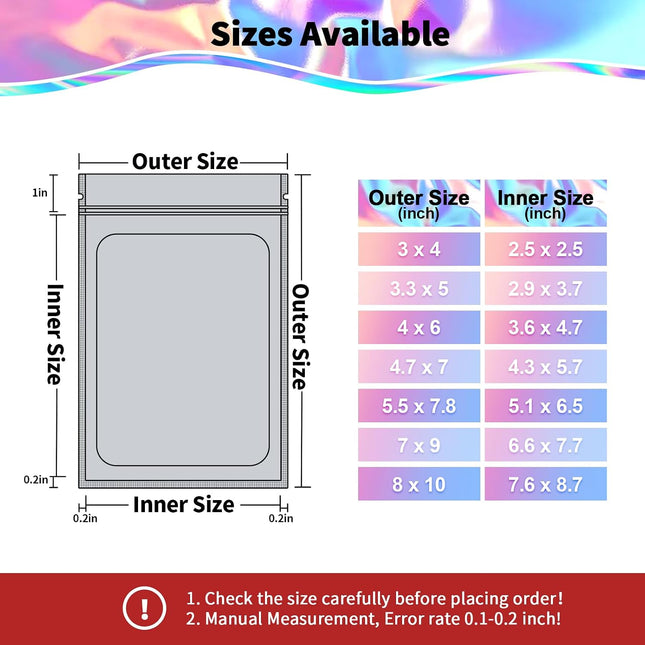 100 Pieces Resealable Smell Proof Bags - 4 x 6 Inches Foil Pouch Bags， Flat Clear Food Storage Bags Plastic Packaging Foil Mylar Bags for Party