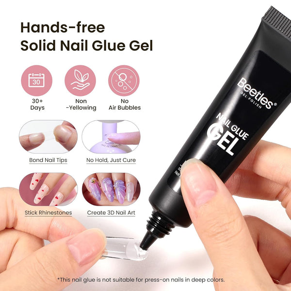 Beetles Gel Nail Kit Short Almond, with Dehydrator and Primer | 576Pcs Half Matte Etch-X Gel Nail Tips Solid Nail Glue Mini Lamp Acrylic Tips DIY