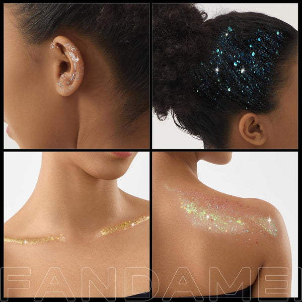 FANDAMEI Face Glitter, Body Glitter for Women, 2PCS 8 Colors Glitter Gel for Face, Hair Glitter for Kids, Fairy Rave Mermaid Makeup pink/red/light