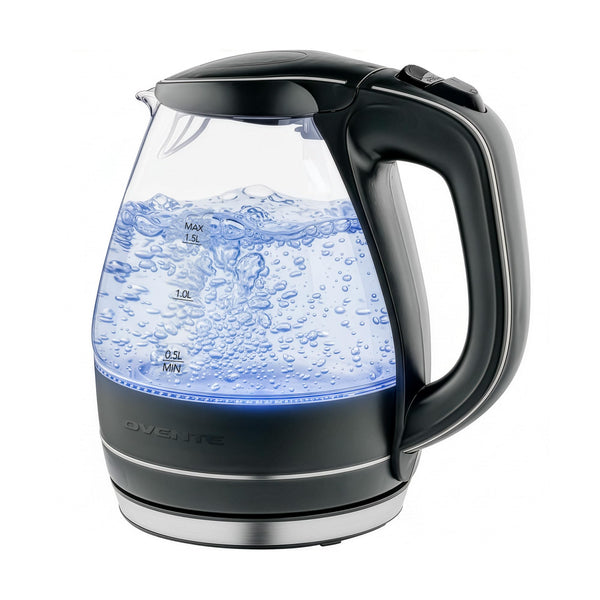 OVENTE Electric Kettle, 1.5L Borosilicate Glass Countertop Water Heater and Boiler for Coffee or Tea, BPA-Free, Auto Shut-Off, Boil-Dry