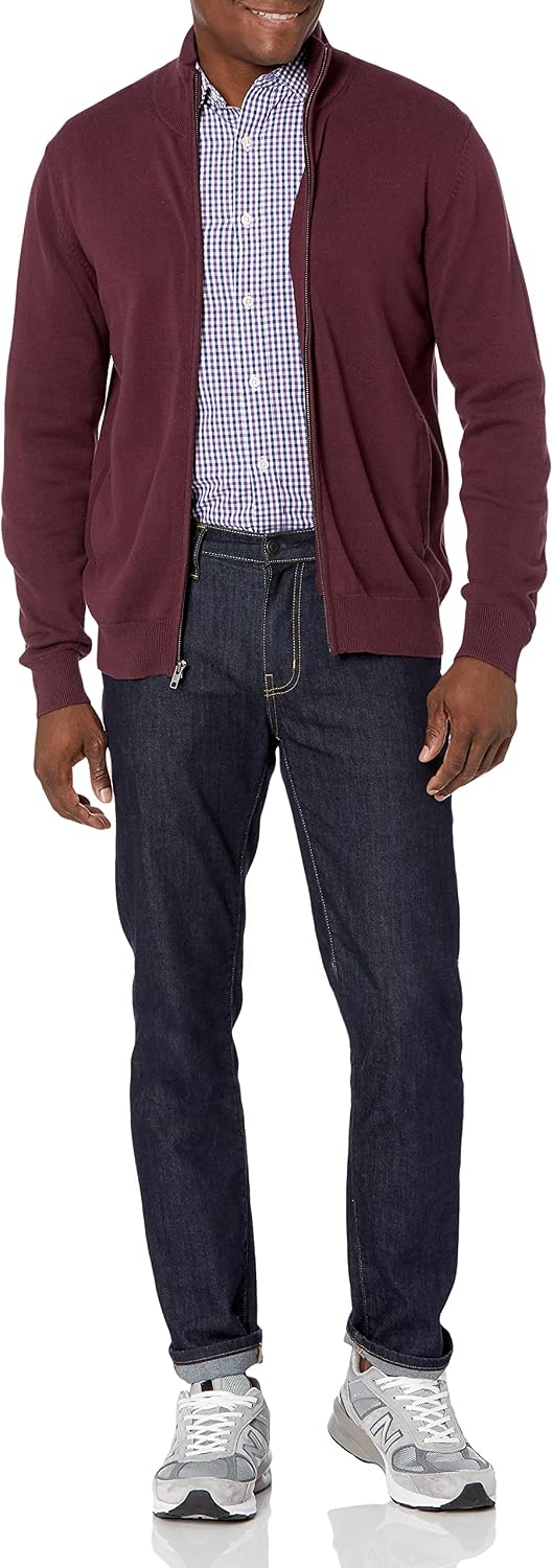 Amazon Essentials Men's Regular-Fit Long-Sleeve Casual Poplin Shirt, Button Front, Business Casual, Collared Regular Fit Blue Purple Gingham X-Large