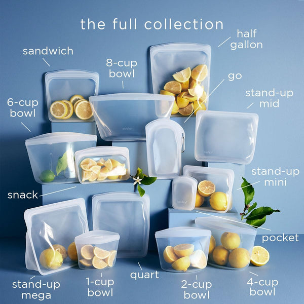 Stasher Premium Silicone Reusable Food Storage Bags, 2-Pack, Clear, Multi-Use Food Storage Bags, Lunch Bag, Travel Containers, BPA Free,