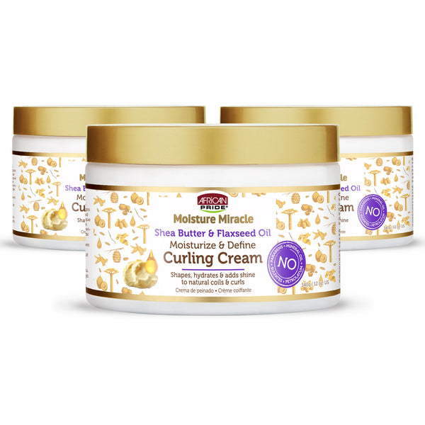 African Pride Moisture Miracle Curling Cream with Shea Butter & Flaxseed Oil, Moisturizes & Defines Coily & Curly Hair, 12 Oz, Pack of 3 12 Ounce