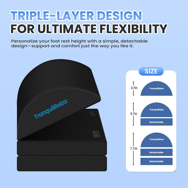 TranquilRelax Foot Rest for Under Desk at Work, Gaming Accessories Foot Stool with 3 Adjustable Heights & Washable Cover, Comfortable Office Desk