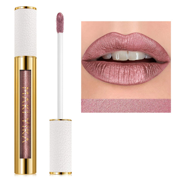MAKI YIKA Metallic Pink Lipstick for Women Nude Lipsticks Long Lasting Shine Glitter Lipstick No Smudge No Transfer Liquid Lip Gloss (BR010 Sweet