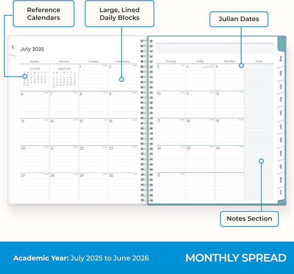 Blue Sky 2025-2026 Weekly and Monthly Academic Year Teacher Lesson Planner Calendar, July 2025 - June 2026, 8.5" x 11", Flexible Cover, Wirebound,