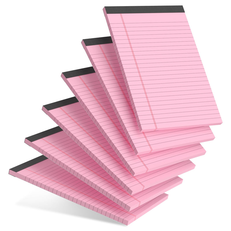 AILZFEI 6pcs Small Note Pad 5x8 College Ruled Pink Legal Pads Paper Notepads 6 Pack Study Back Writing Pads 5 x 8 Legal Pads Perforated Narrow