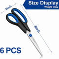 6PCS 8" Scissors,Sharp Stainless Steel All Purpose for Office School Crafts Black 6