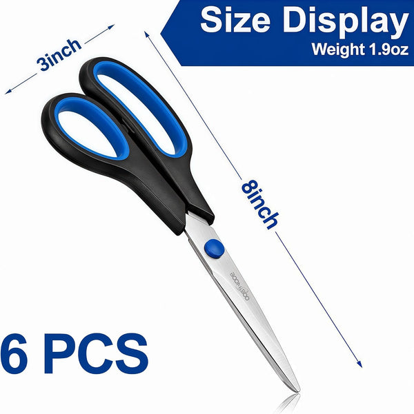 6PCS 8" Scissors,Sharp Stainless Steel All Purpose for Office School Crafts Black 6