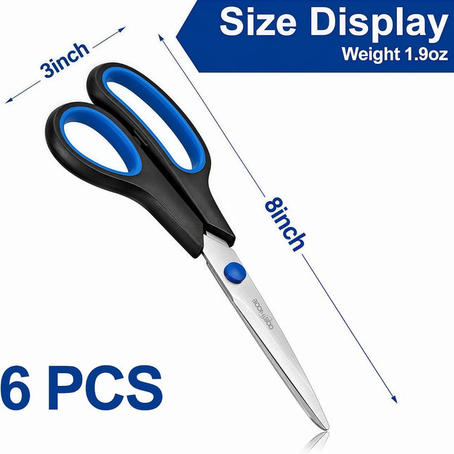 6PCS 8" Scissors,Sharp Stainless Steel All Purpose for Office School Crafts Blac
