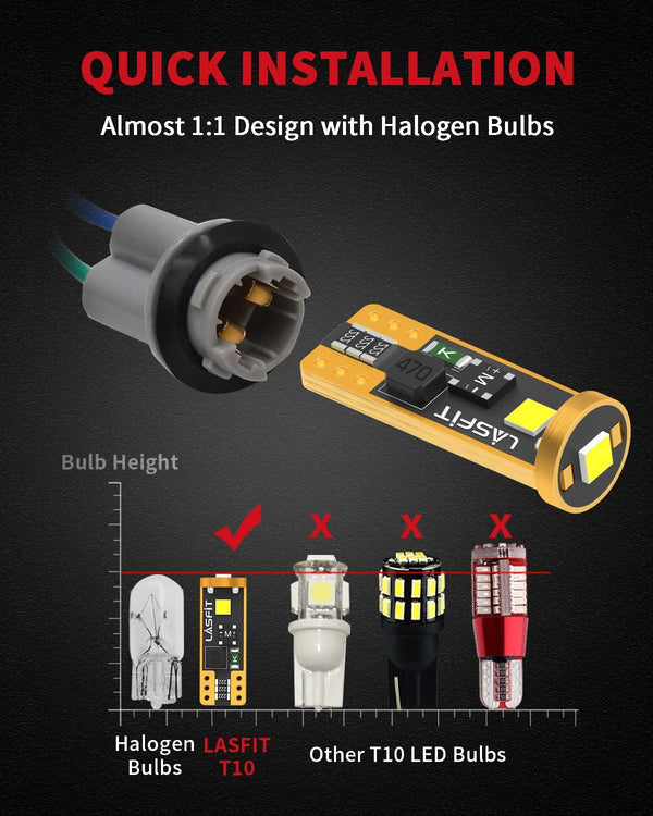 LASFIT 194 168 T10 2825 W5W LED Bulb Canbus Error Free, Non-Polarity 400LM Extremely Bright for Side Marker Map Doors, 12-24V, Amber Yellow, Pack