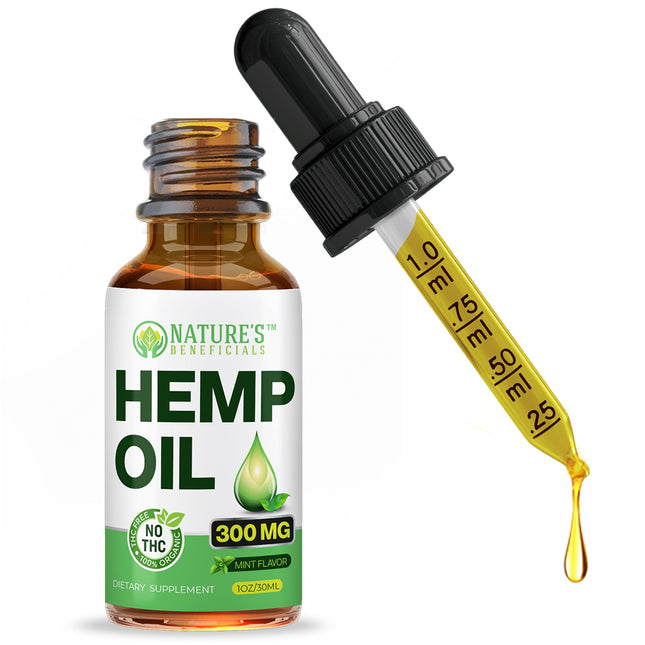 NATURE'S BENEFICIALS Organic Hemp Oil Extract Drops, 300Mg - Omega Fatty Acids 3