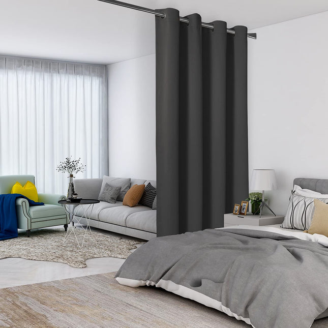 LORDTEX Dark Grey Room Divider Curtains - Total Privacy Wall Room Divider Screens Sound Proof Wide Blackout Curtain for 