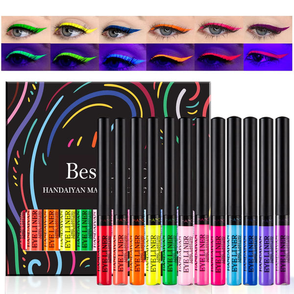 BestLand 12 Colors Matte Liquid Eyeliner Set Colorful UV Neon Eyeliner Pencil Pigmented Waterproof Smudgeproof Long Lasting Eye Liner Xmas