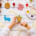 80PCS Wooden Sea Ornaments to Paint, 10 Styles DIY Blank Unfinished Wood Ocean Whale Seahorse Octopus Starfish Dolphin Turtle Shark Crab Cutouts