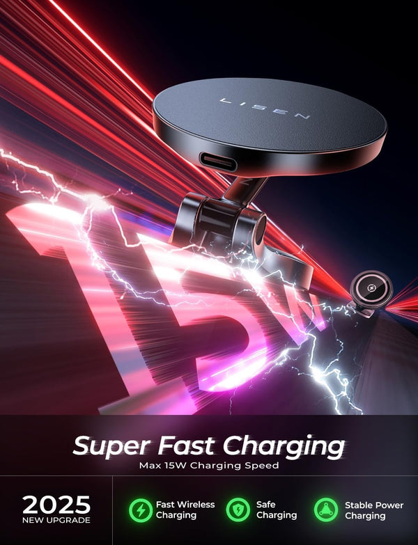 LISEN for Magsafe Car Mount Charger, 15W Fast Charging Magnetic Wireless Car Charger [Mini & Metal], 2025 Ultra Magnetic Car Phone Holder