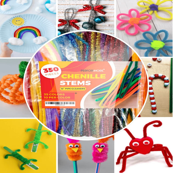 Performore Colorful Pipe Cleaners Craft Set 350-Pack Chenille Stem Wires in 35 Bright Colors 5mm Thick Reusable Twistable Fuzzy Sticks DIY Art