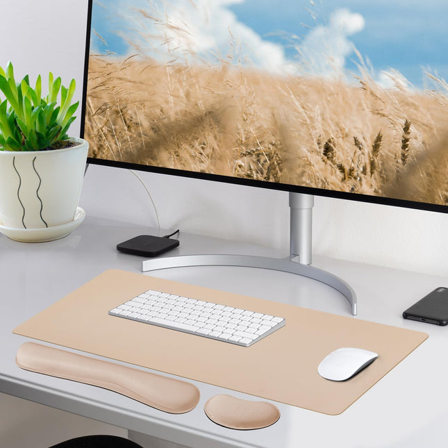 Bloss Leather Desk Pad and Keyboard Wrist Rest, Large Mouse Pad + Keyboard Pad+M