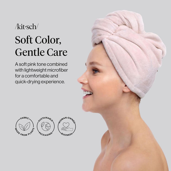 Kitsch Microfiber Hair Towel Wrap for Women - Pink Pink 1 Count