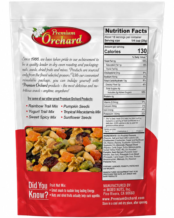 FRUIT NUT MIX TRAIL MIX by PREMIUM ORCHARD - Gourmet Trail Mix Bulk Blend of Mixed Nuts & Dried Fruit - Healthy Vegan Snacks, Snack Nut Mix, Plant